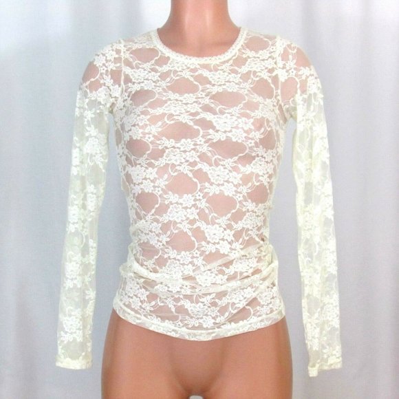 Together Tops - Together Ivory Sheer Lace Top Stretch